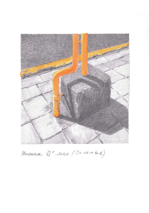 Obra de Arte de Miguel González Frad. Amenaza 6, 2020 acuarela y grafito papel 28,5x21 (15x15 dibujo)